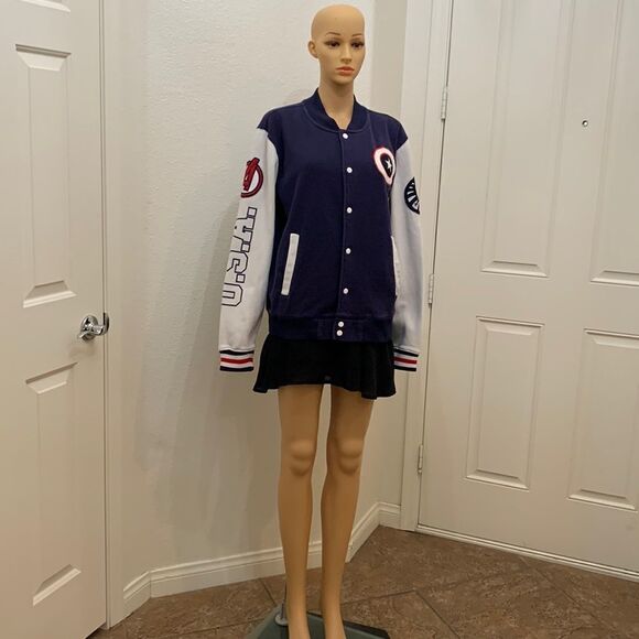 Marvel CAPTAIN USA Medium Navy White Snap Button Front Long Sleeve Unisex Jacket - Picture 1 of 14